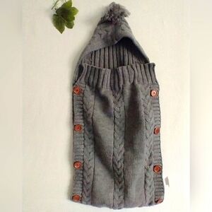 Newborn Baby Swaddle Blanket Knit Classic Preppy Cozy With Hood Gray